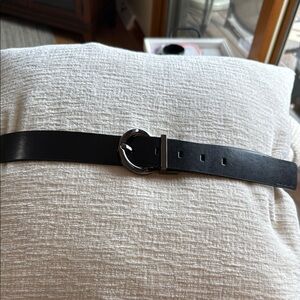 Calvin Klein Jeans Black Leather Belt with Silver Buckle